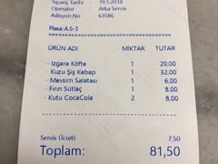 账单-Tarihi Sultanahmet Köftecisi Selim Usta