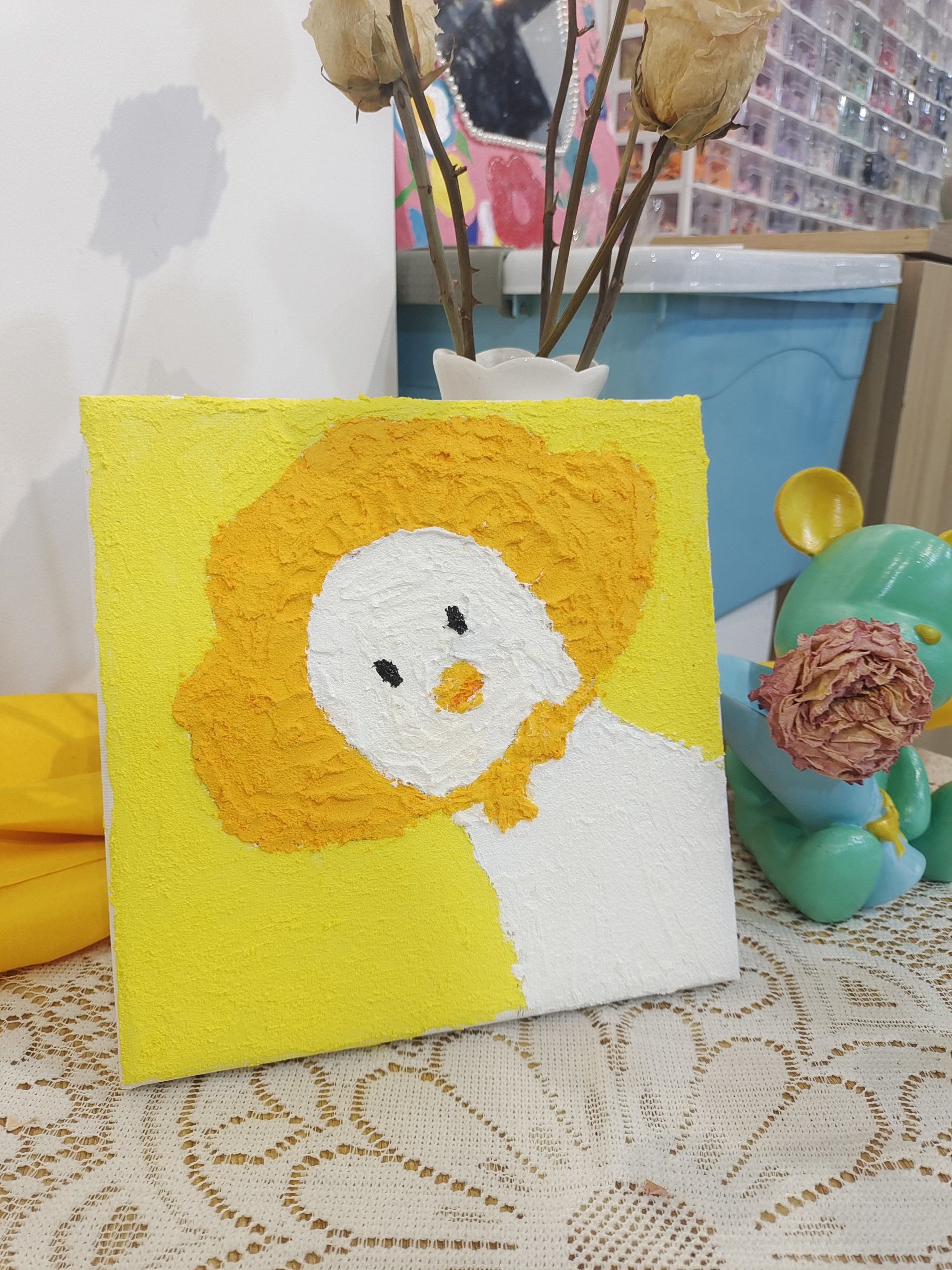 石英砂肌理画,可爱的鸭太太