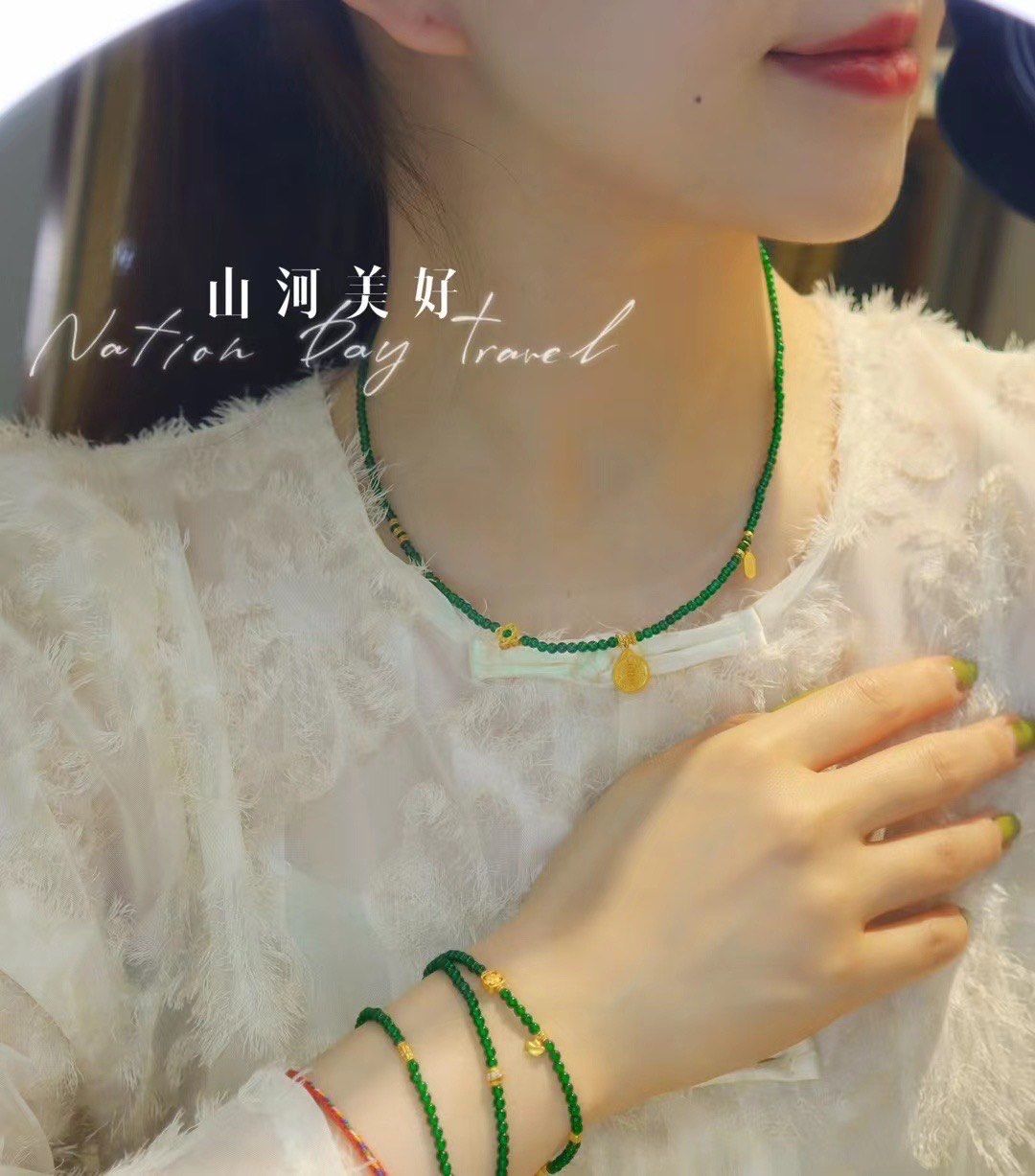 都不知道卖了多少条了,天然翡翠米珠项链,搭配18k金隔珠,卡扣,不怕水