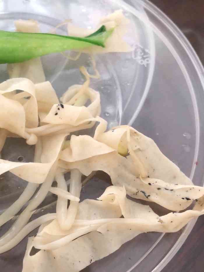 打分 不知道这豆皮是不是发霉了,反正肯定不是锅灰,因为拨不下来,太