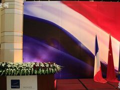 背景板也和往年一样。三色旗在飘扬-武汉新华大饭店