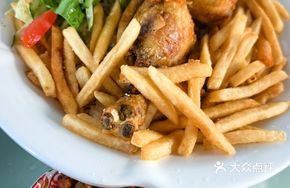 Roasted Chicken with Fries and Rice