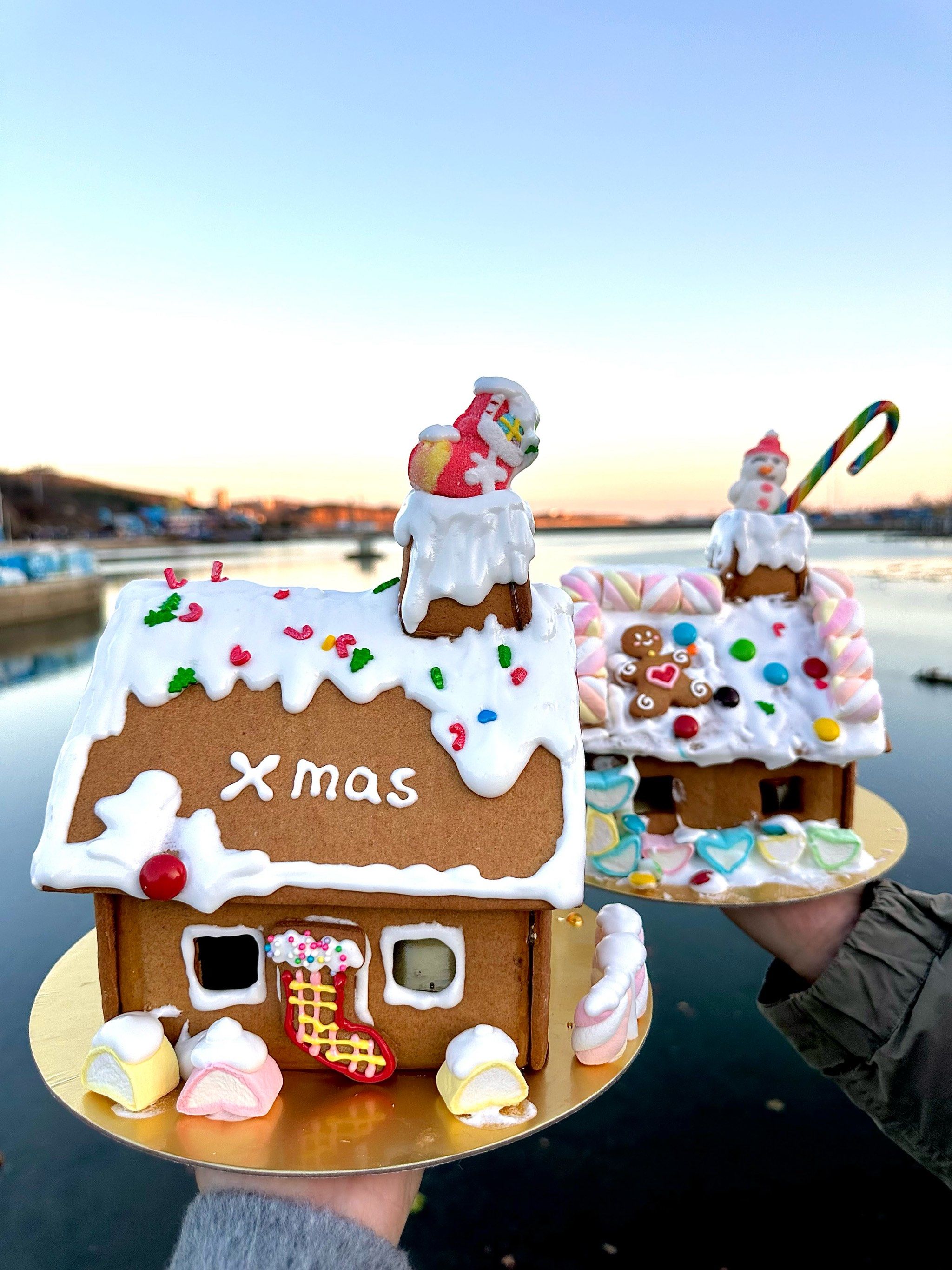 diy 素材,包括糖霜,棉花糖,软糖,糖豆,饼干

先给屋顶做做雪顶