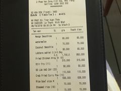 账单-芽庄MP泰式海鲜海景餐厅
