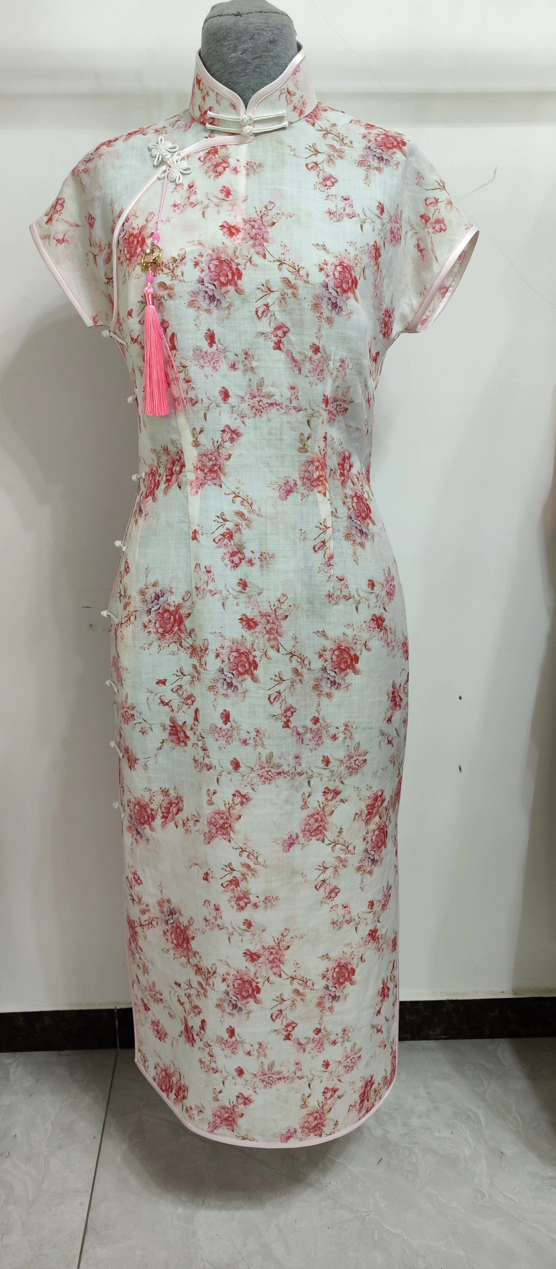 苎麻小碎花旗袍