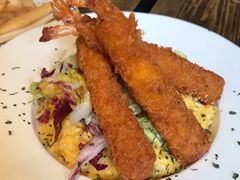 南瓜汁天婦羅炸蝦意大利飯-layback cafe & bar