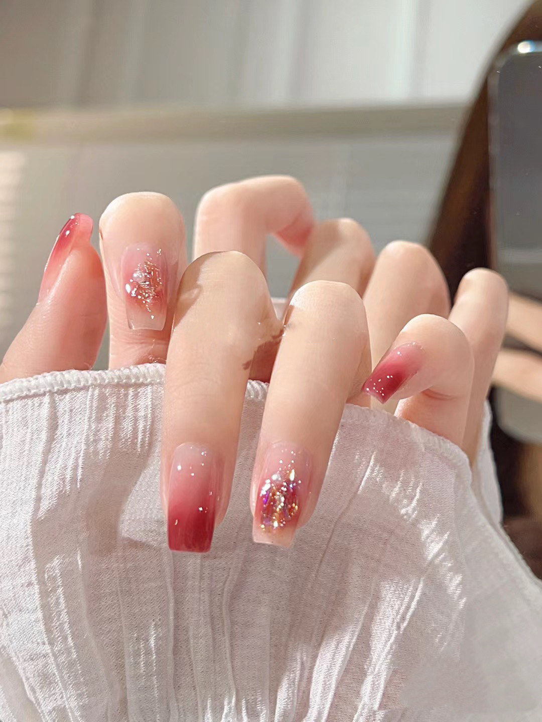 树莓浆果91bling bling冰透渐变美甲