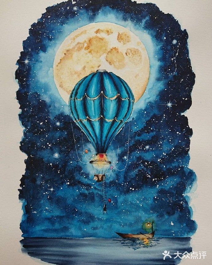 水彩🈷️夜的绘画，简直是美轮美奂💗💗