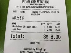 账单-新加坡Zam Zam餐馆