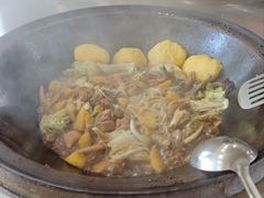 小鸡炖蘑菇-粘豆包柴火铁锅炖