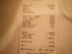 账单-莫尔顿牛排坊(威尼斯人店)