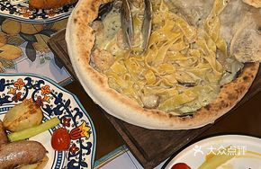 Truffle Shrimp Broad Noodle Pizza