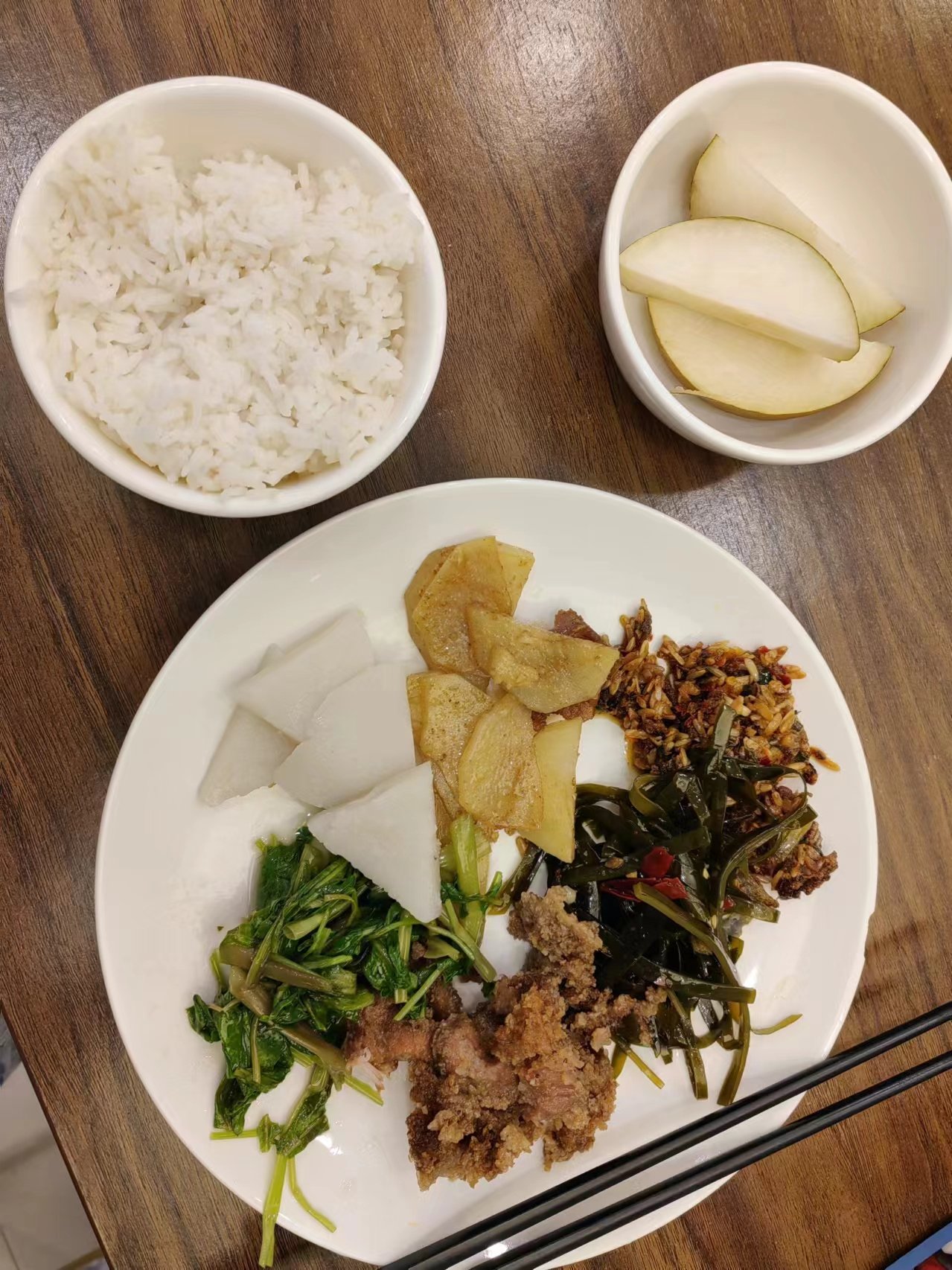 今日的食堂中餐和晚饭 图一是小碗菜图二是自助