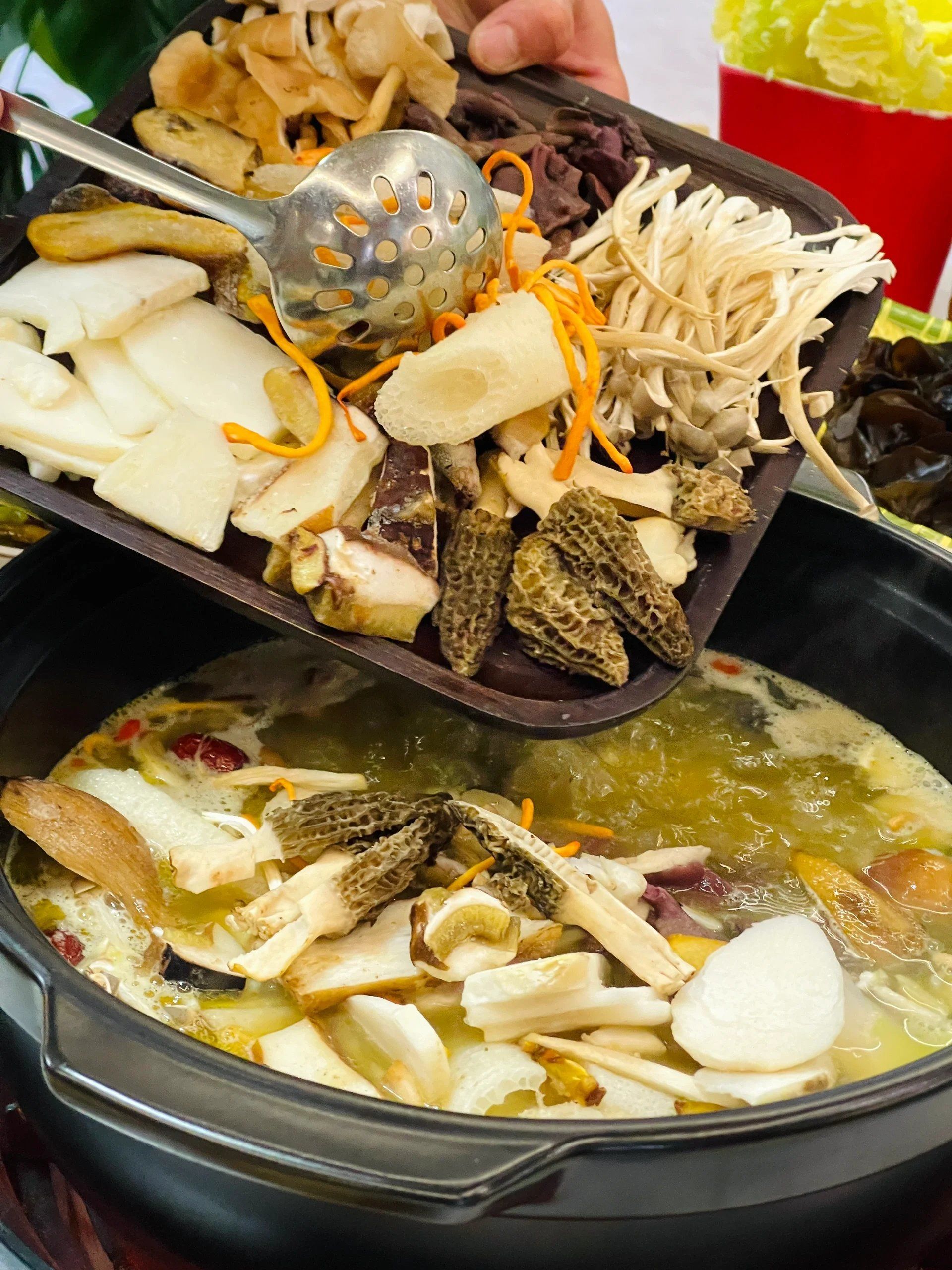 火车就说要吃心心念念的菌子火锅
我们就去了火车站附近的好菌道
