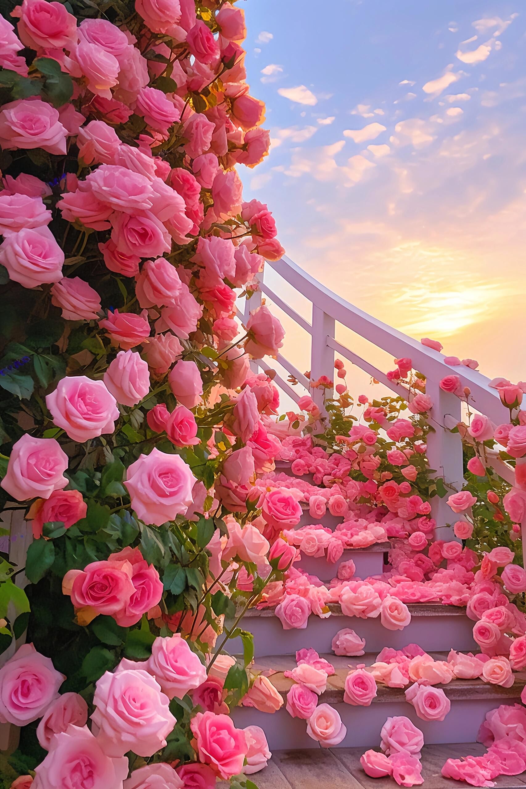 白的玫瑰纯洁无瑕,它们交织在一起,形成一片五彩斑斓的花海