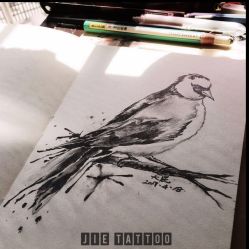 美女小臂内侧水墨鸟 原创图案设计：杰Tattoo刺青_唐·大屁 纹身师：杰Tattoo刺青主理人 TianJin.China中国天津-杰TATTOO刺青