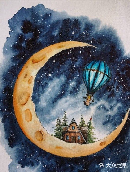 水彩🈷️夜的绘画，简直是美轮美奂💗💗