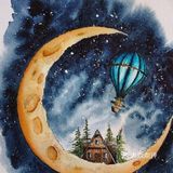 水彩🈷️夜的绘画，简直是美轮美奂💗💗