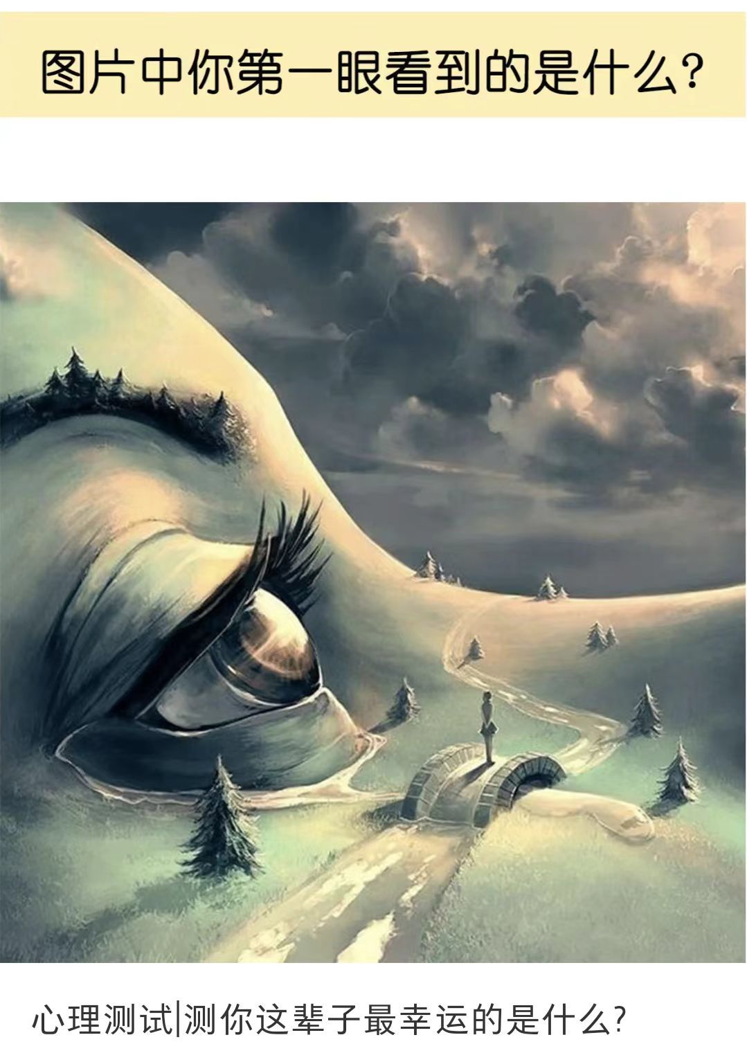 图片中你第一眼看到的是什么? a,大眼睛b,天空c,树d小人