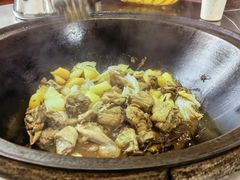 小鸡炖蘑菇-粘豆包柴火铁锅炖