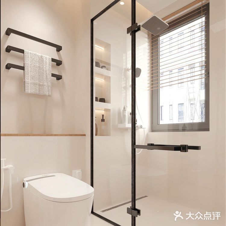 简约ins风米白色浴室，干净透亮的淋浴空间~