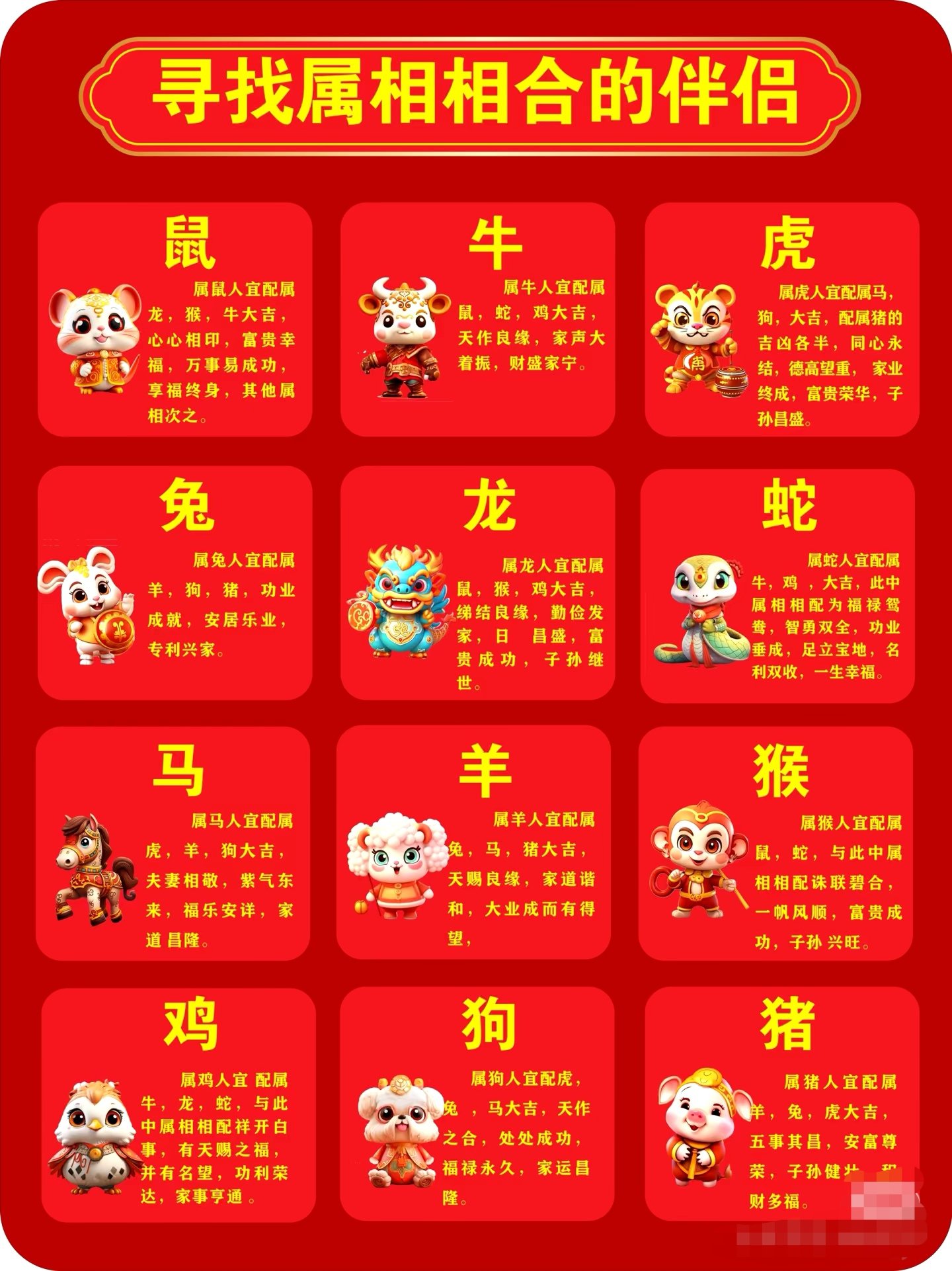 12生肖表对照表