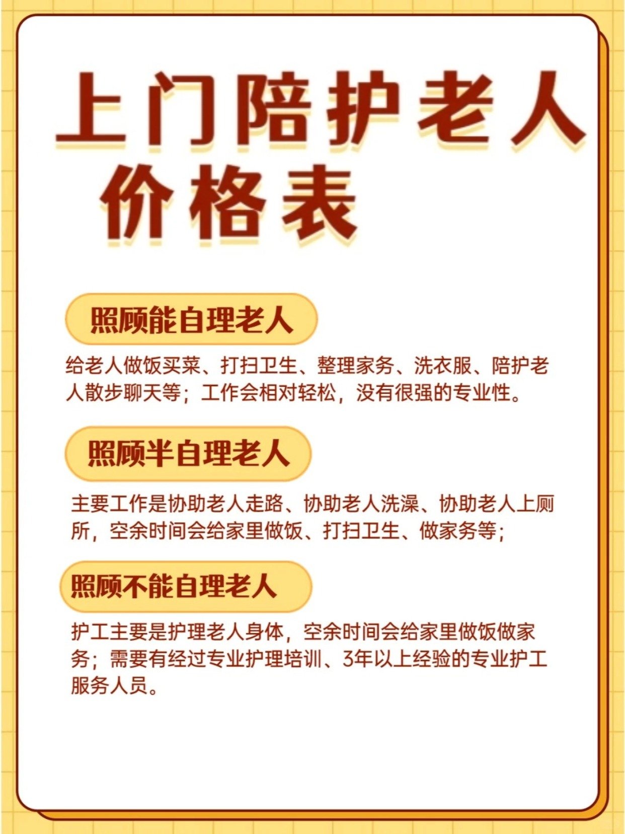 价格有所差异,上门陪护让老人不必适应新环境也能享受到养老院的服务