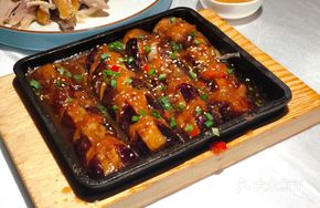Sautéed Eggplant with Sauce on Iron Plate