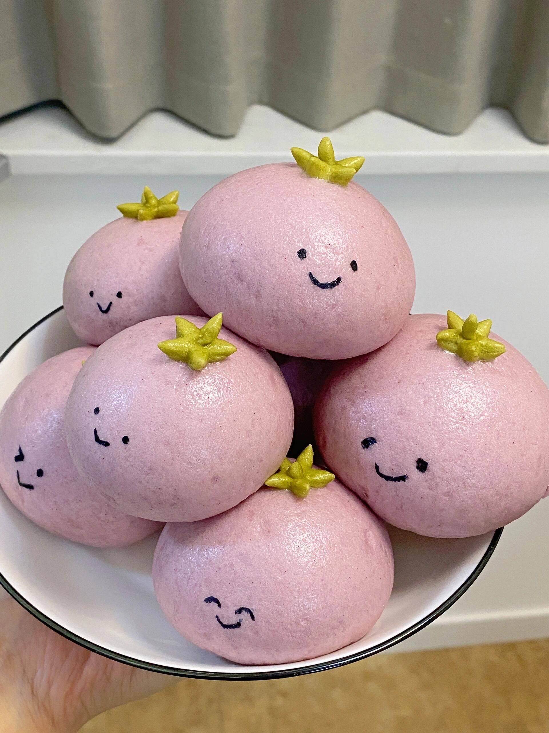 简单又可爱的水光肌茄子馒头,舍不得吃啊