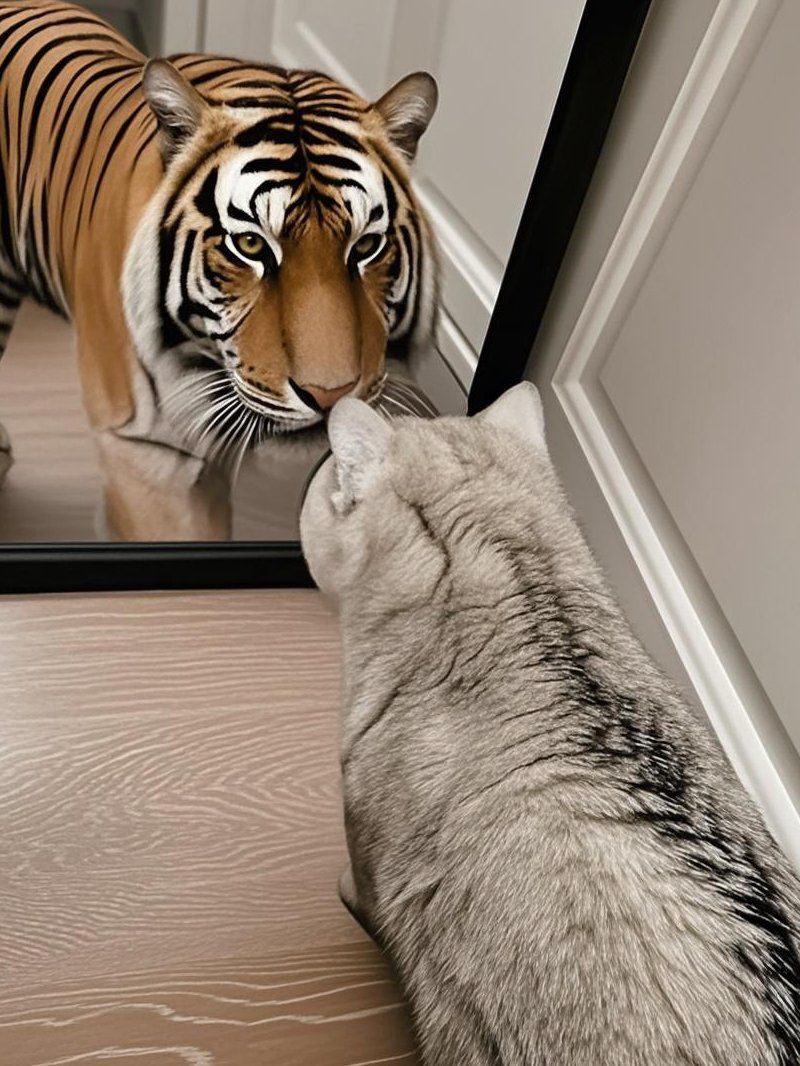 n明明是一只软糯猫咪,照镜子感觉自己是一只猛虎!
