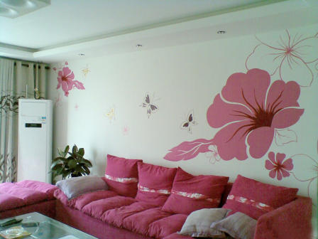 墙绘工作室(墙绘)-"家里客厅的墙绘了一幅花,墙纸选了很久选不.
