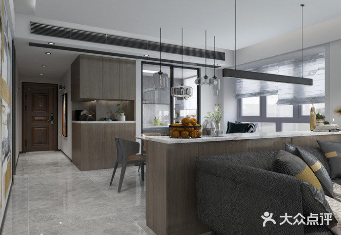 大部分面积下沉式吊顶做无主灯设计