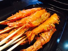 烤虾-路边摊小炉子烧烤