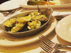 Oysters with baked crabcake and asparagus-Keens Steakhouse