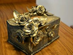 A+匠心导师作品&nbsp;金攻瑰纸巾盒（粘土）-A+匠心DIY手工坊·首饰·微景观