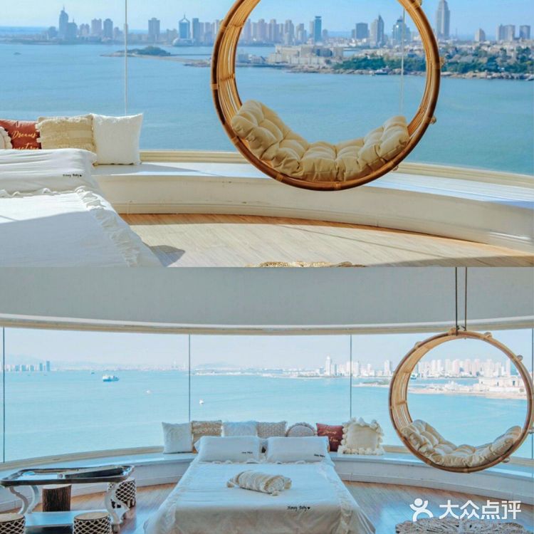 100多💰青岛270°海景民宿‼️躺在床上看大海