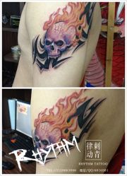 吉林市纹身 律动纹身 大臂彩色骷髅纹身-律动刺青