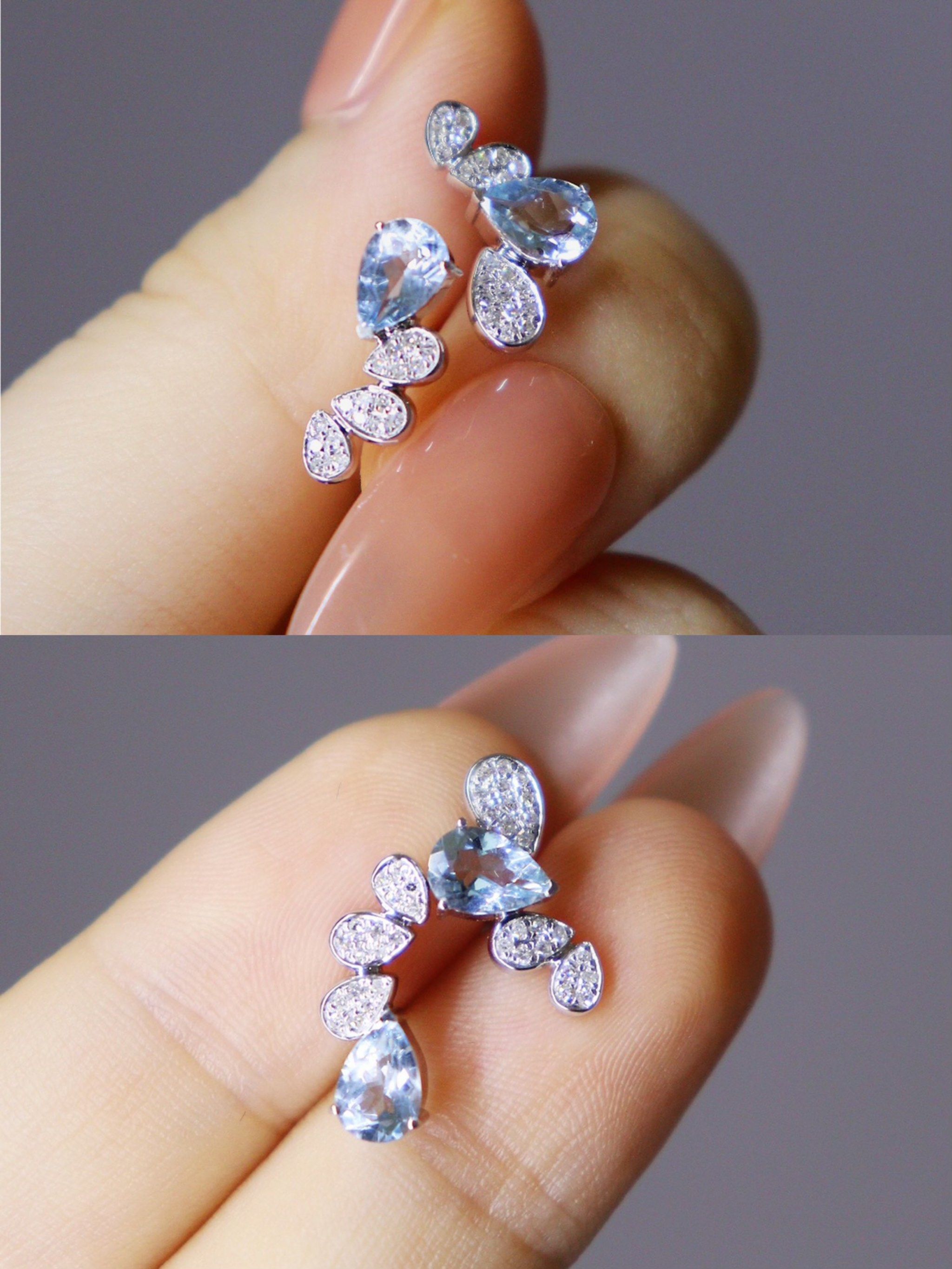 水滴海蓝宝耳钉