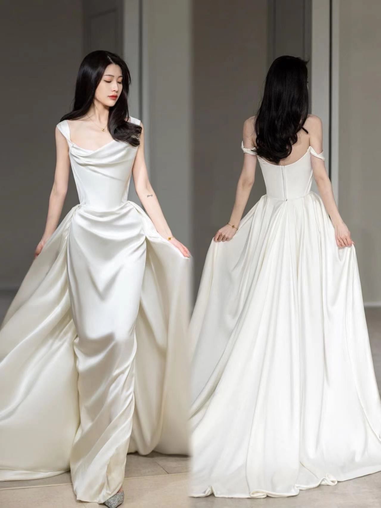 极简风的缎面婚纱简直太赞了!