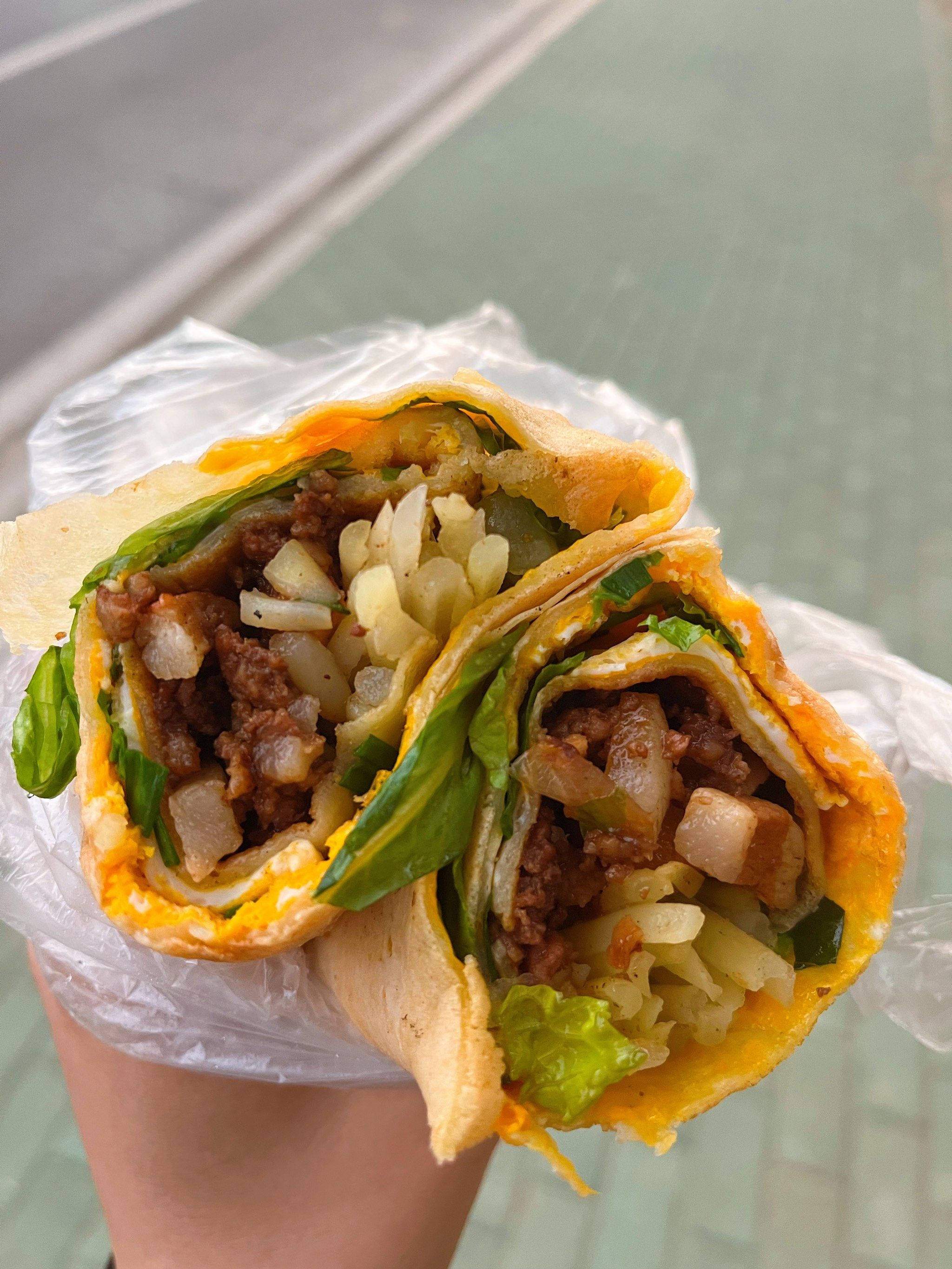 双蛋➕肉沫➕土豆丝青菜 美味鸡蛋饼