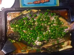 碧绿青椒芒果鱼-夯鱼烤鱼·尔滨地标美食(保健路店)