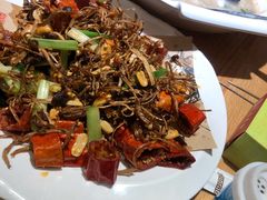 干煸茶树菇-天盛海鲜烧烤大排档·本地小海鲜·牟平腿穗子(幸福店)