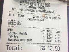 账单-新加坡Zam Zam餐馆