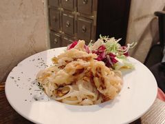 明太子炸軟殼蟹忌廉扁意粉-layback cafe & bar