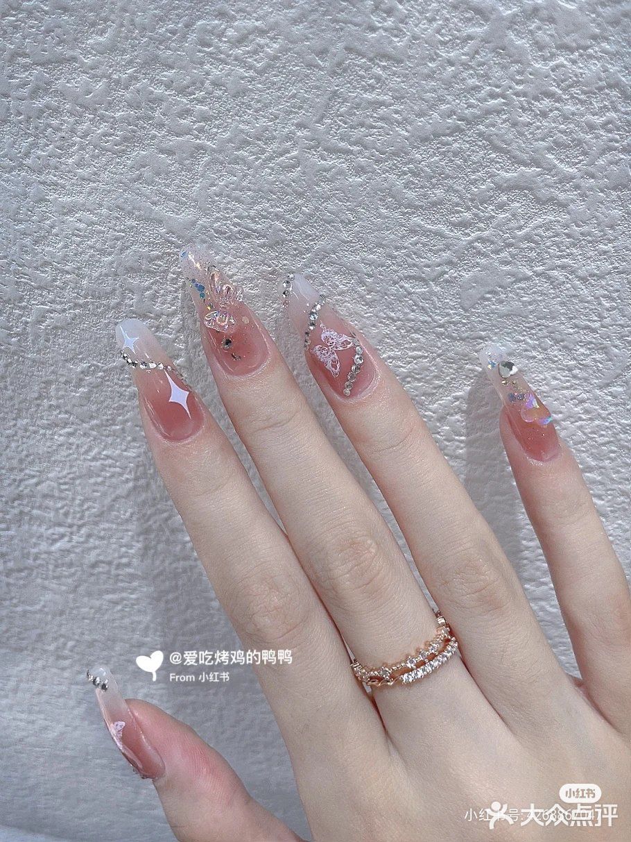 仙气蝴蝶03温柔风双色渐变78蝴蝶星星美甲