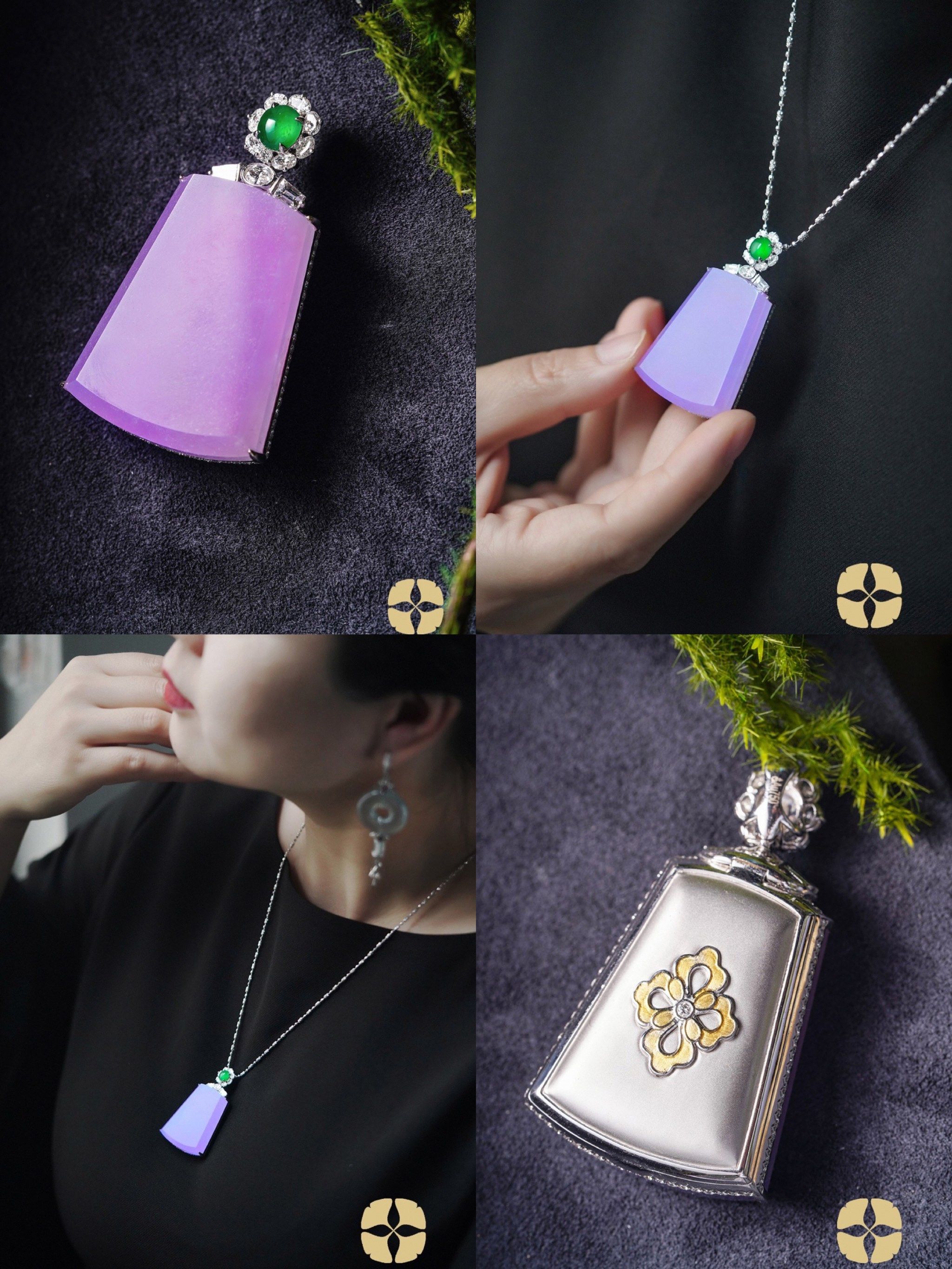 冰种紫罗兰翡翠无事牌吊坠