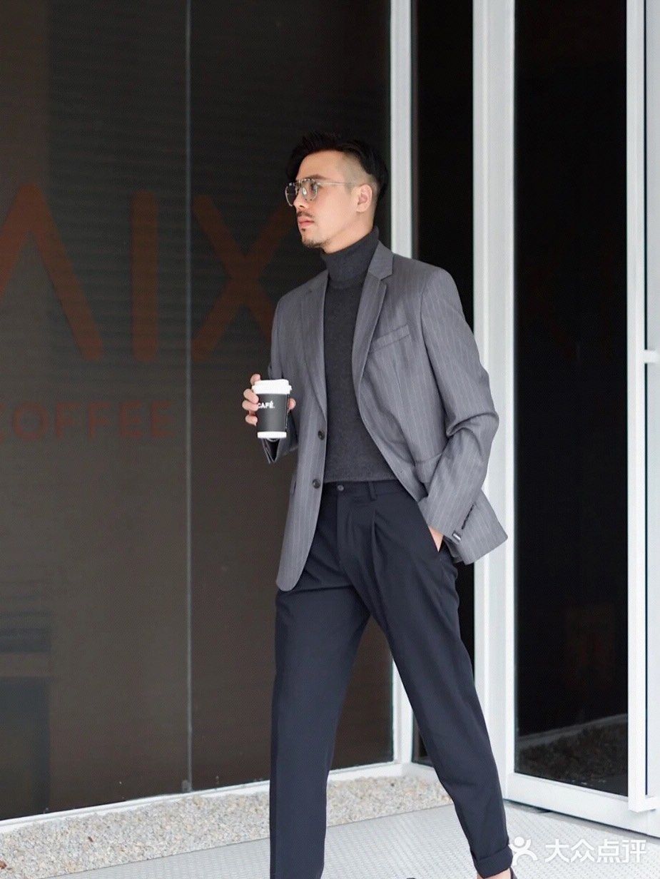 高质量男士商务休闲穿搭,,高领毛衣 西服 98