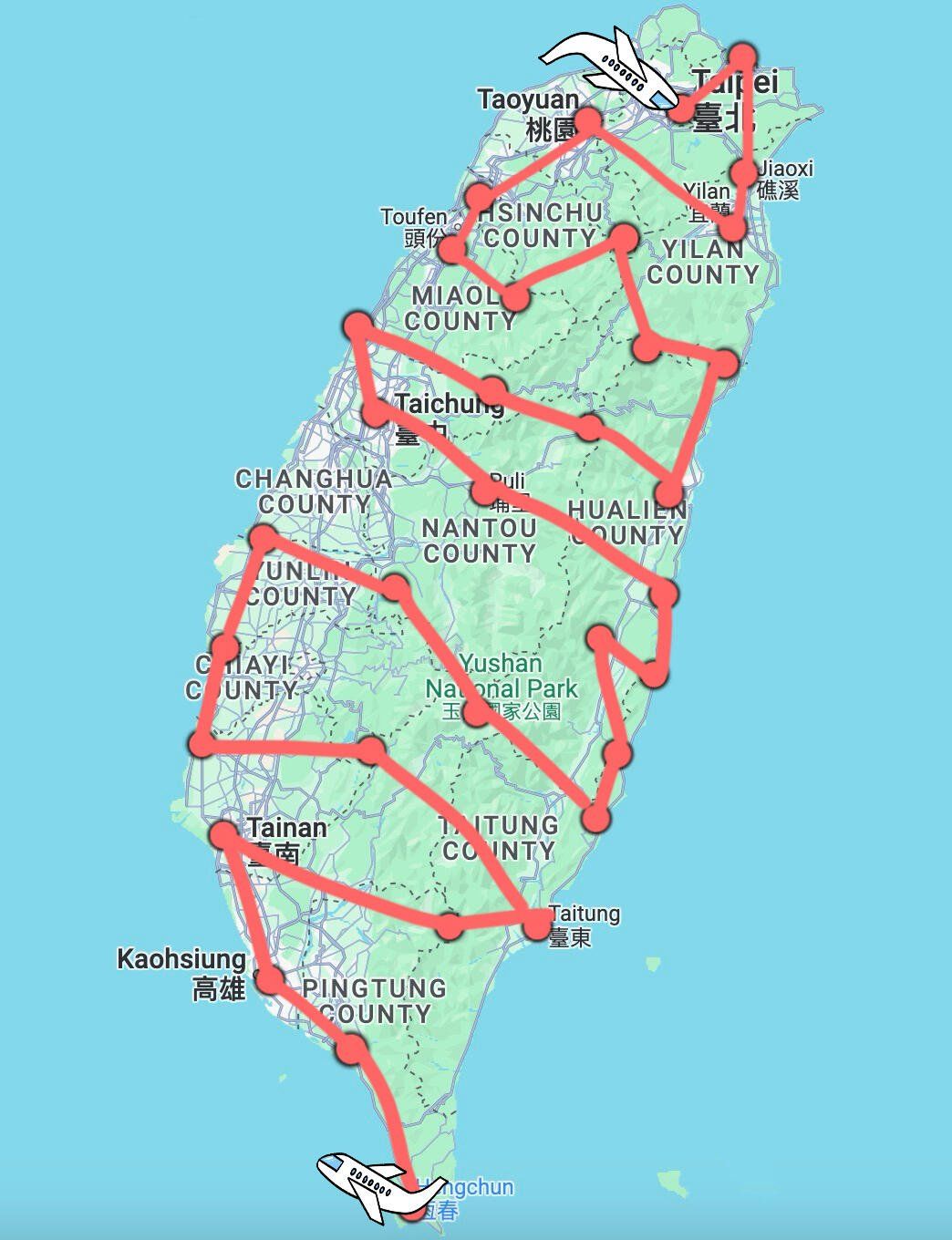 计划横扫台湾,这个旅行路线可行吗?
