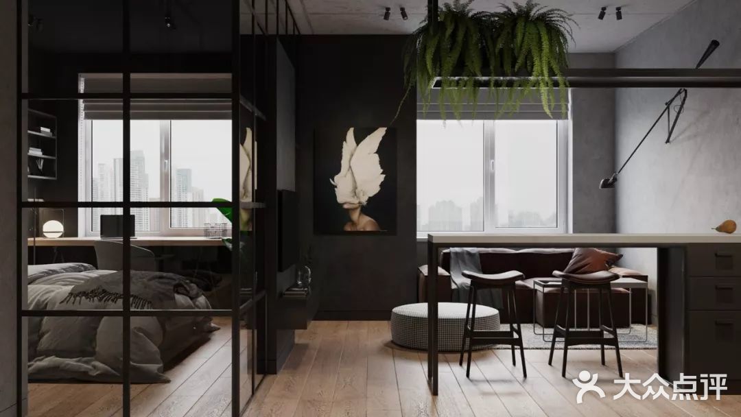 由于户型限制，厨房卫生间这边几乎无采光，设计师将卧室