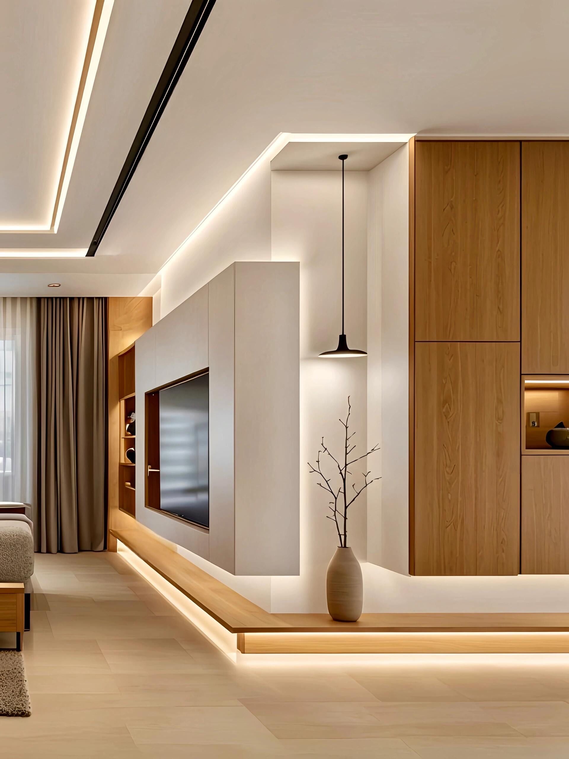 电视墙×穿插造型!转角端景把极简家变浪漫